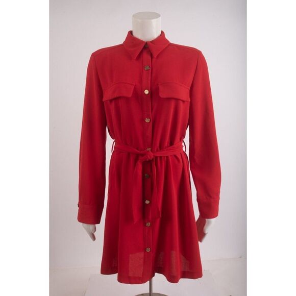 Zara Womans Waisted Shirt Dress Size M Red Belted Shirt Style 3897/053 NWT - Picture 1 of 6